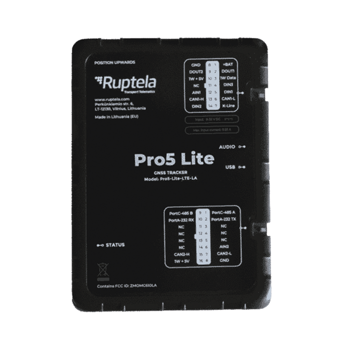 Tracker GPS Pro5 Lite / LTE CAT1 bis (4G), GSM (2G) / Lectura de Datos CAN / Monitoreo de Audio, Temperatura y Combustible / Pequeño con Nano SIM / Conectividad BLE / Protección Avanzada