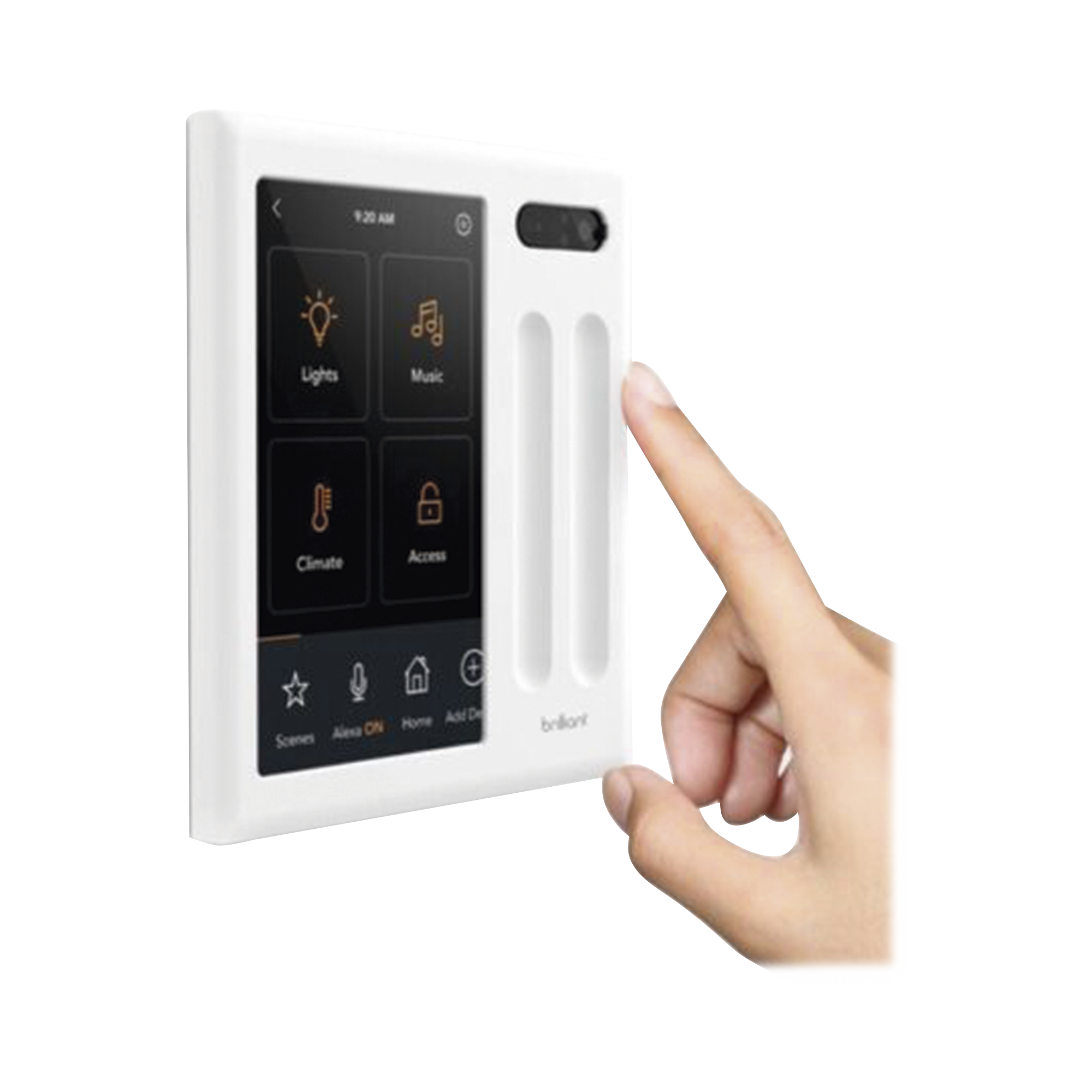 Control touch desde su pantalla en pared, compatible con 2 cargas para controlar iluminación.