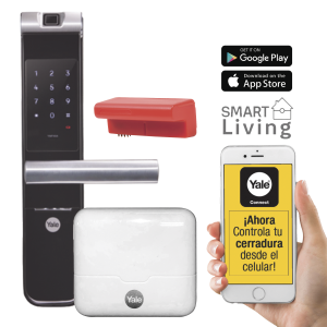 Kit Cerradura con manija YMF40A y HUB, Apertura por, Código, Biometría y apertura por SMARTPHONE, Para puertas de 35 a 90 mm de espesor / MX89367
