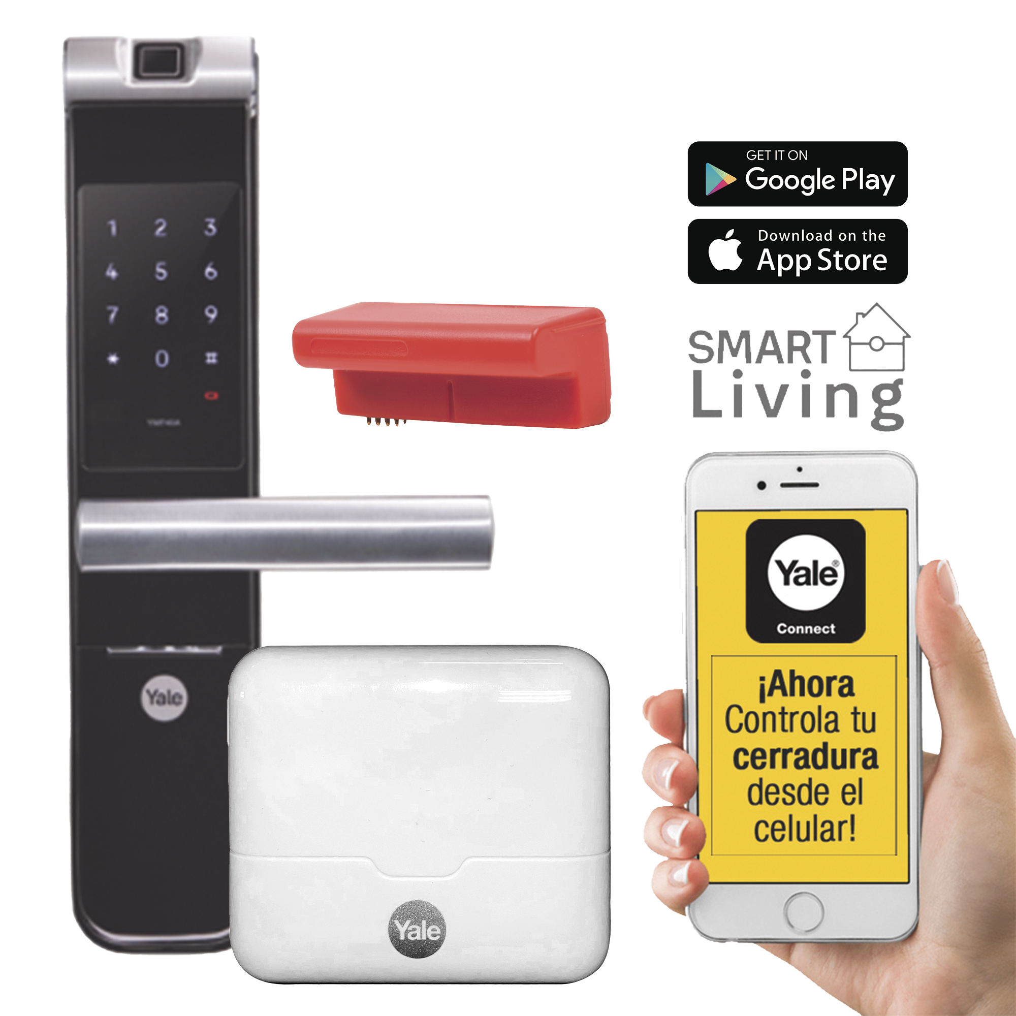 Kit Cerradura con manija YMF40A y HUB, Apertura por, Código, Biometría y apertura por SMARTPHONE, Para puertas de 35 a 90 mm de espesor / MX89367